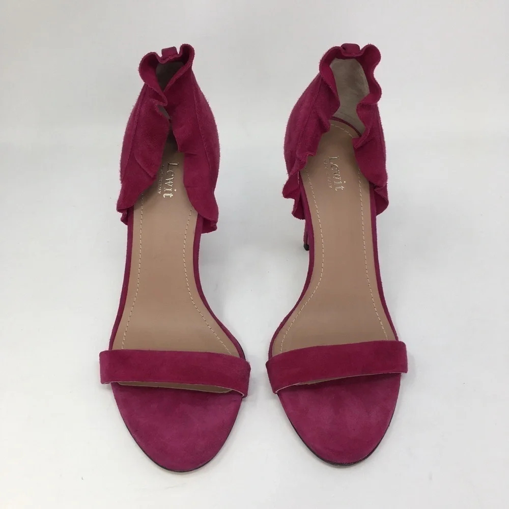 Lewit Shoes Heels Ruffle Suede Pumps Open Toe 6.5
